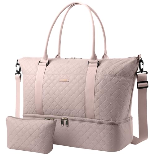 HOTOR Travel Duffel Bag - Weekender Bags for Women, Gym Tote Bags with Shoe Compartment, Carry On Overnight Bag with Toiletry Bag for Travel Essentials and Travel Accessories, Pink, 15.8"×18.1"×8.7" - color: Pink, size: 15.8"×18.1"×8.7"