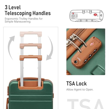 LONG VACATION Carry On Luggage Set 3 Piece, 20 Inch ABS+PC Hardshell Carry on Suitcase with Spinner Wheels TSA Lock & YKK Zipper - color: Green Brown, size: 3 Piece Set (20 Inch)