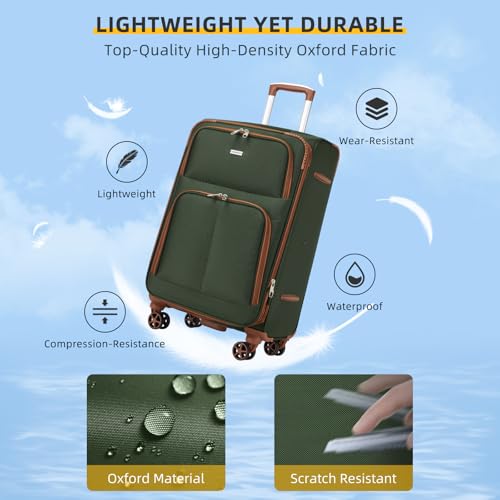 LARVENDER Luggage Sets 5 Piece Softside Expandable Suitcases Set with Spinner Wheels TSA Lock, Lightweight Soft Shell Rolling Travel Luggage Set Clearance for Men and Women, Green Brown - color: Green/Brown, size: 5 Piece Set