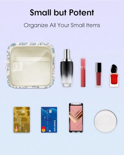 Wandering Nature Clear Makeup Bag for Purse Mini Make up Bag Cute Cosmetic Pouch for Women with Slip-in Pockets Travel Toiletry Essentials Organizer Pouch,Blue Flower - color: Blue Flower