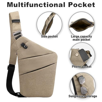 Anti Theft Travel Bag, One Shoulder Large Capacity Cross-body Bag Chest Fashion Lightweight Sling Bags for Travel Sports - color: Khaki, style: Left Shoulder