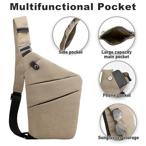 Anti Theft Travel Bag, One Shoulder Large Capacity Cross-body Bag Chest Fashion Lightweight Sling Bags for Travel Sports - color: Khaki, style: Left Shoulder