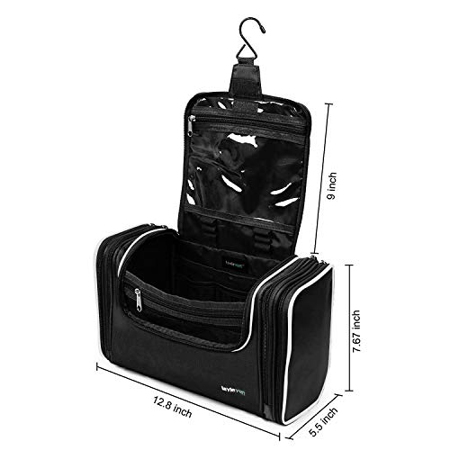LAVIEVERT Toiletry Bag/Makeup Organizer/Cosmetic Bag/Portable Travel Kit Organizer/Household Storage Pack/Bathroom Storage with Hanging for Business, Vacation, Household - Black