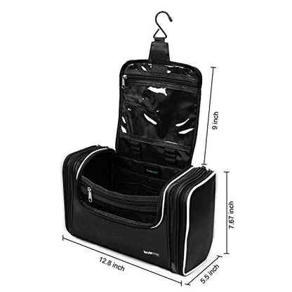 LAVIEVERT Toiletry Bag/Makeup Organizer/Cosmetic Bag/Portable Travel Kit Organizer/Household Storage Pack/Bathroom Storage with Hanging for Business, Vacation, Household - Black