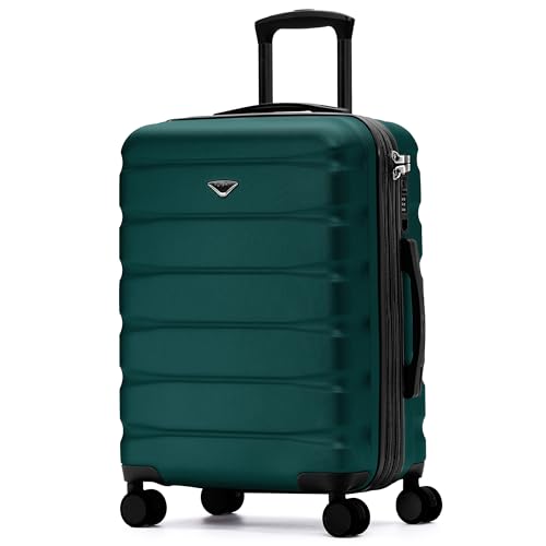 Flight Knight 24x16x10 Expandable Carry On Suitcase Hardside TSA Lock USB C Lightweight Luggage Silent Double Spinner Wheels Maximum Overhead Carry-On Bag Virgin South West Approved Forest Green - color: Forest Green, size: 24x16x10"