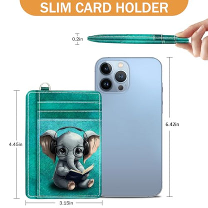 Yonlevres Credit Card Holder Slim Wallet, Elephant RFID Wallet Women Front Pocket Small Card Holder, Travel Cute Funny Thin Card Case ID Window PU Leather RFID Blocking Card Organizer Gift Girl Ladies - color: Elephant