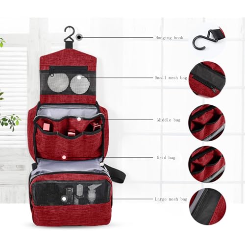 Travel toilet bag is used to store toiletries, Suitable for short-term travel use hanging toilet bag (Burgundy) - color: Burgundy
