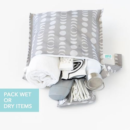 Bumkins - Waterproof Wet Bag & Clear Travel Bags - For Beach, Baby, Travel, Swim Suit, Cloth Diapers, Pump Parts, Pool, Gym, Toiletries - Reusable & Easy to Clean - Lunar Gray - 4 Pack - color: A7 Lunar Gray-4