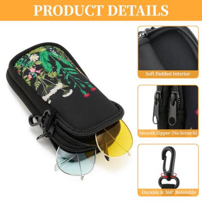 WOZEAH Double Eyeglass Case with 2 Compartments, Travel Eyewear Organizer for Two Pairs of Glasses - color: Wild Flower