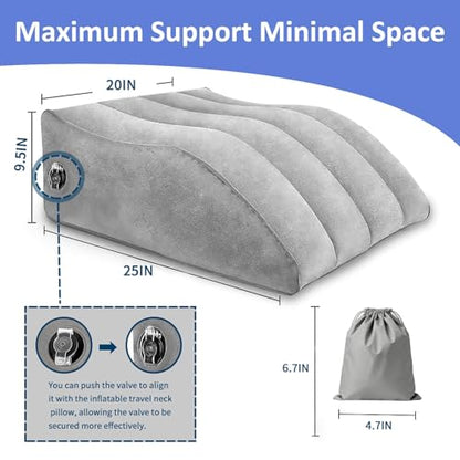 Portable Inflatable Wedge Leg Elevation Pillow - Foldable 45 Degree Wedge Leg Bolster Pillow Use in Bed, Adjustable Incline for Sleeping,Travel,Back Support,Reduce Swelling, Improve Circulation (Grey) - color: Deep Grey