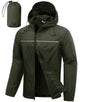 SWISSWELL Mens Rain Jacket & Coats Packable Lightweight Waterproof Windbreaker Hooded for Golf Cycling Hiking - color: Army Green+packable, size: Small