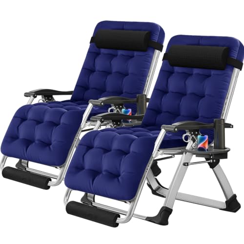 NAIZEA Padded Zero Gravity Chair, Folding Outdoor Lounge Chairs, Adjustable Reclining Camping Chairs with Cup Holder, Ergonomic Patio Lawn Chair for Balcony Beach Deck Yard - color: Royal Blue, style: Zero Gravity Chair 2 Pack