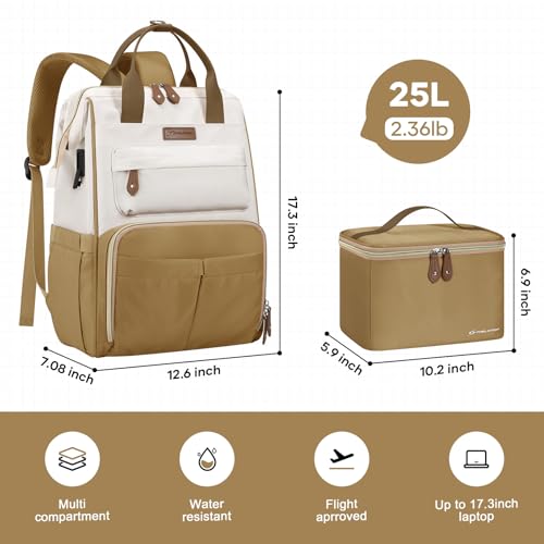 Maelstrom Travel Backpack for Women Men,Laptop Backpack Fits 15.6-17.3 Inch Laptop, Nurse/Work Bag with Insulated Lunch Box (Khaki-beige) - color: Khaki-beige