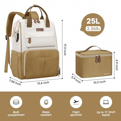 Maelstrom Travel Backpack for Women Men,Laptop Backpack Fits 15.6-17.3 Inch Laptop, Nurse/Work Bag with Insulated Lunch Box (Khaki-beige) - color: Khaki-beige