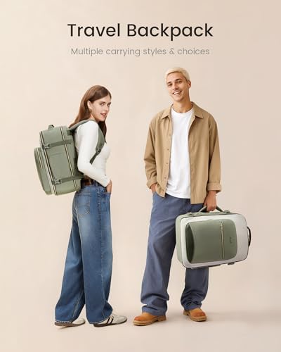 LOVEVOOK 40L Travel Backpack for Women & Men, Airline Approved Carry On Luggage with 3 Packing Cubes, TSA Overnight Bags, Waterproof Personal Item Bag, Weekender Essentials Backpacks fits 17" Laptop - color: Light Green-beige-olive Green, size: Large