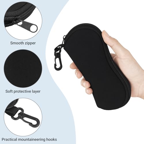 Mkono Eyeglasses Case 2 Packs Ultra Light Neoprene Travel Glasses Cases Soft Sunglasses Case with Clip for Men Women, Black