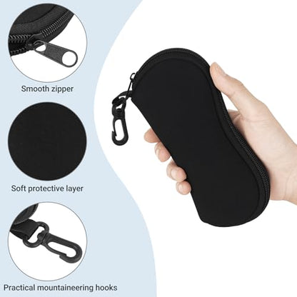 Mkono Eyeglasses Case 2 Packs Ultra Light Neoprene Travel Glasses Cases Soft Sunglasses Case with Clip for Men Women, Black