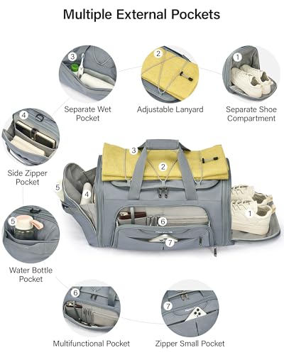 Hanke Expandable Carry On Luggage Bag,3 in 1 Duffle Bag for Travel,45L-55L Weekender Overnight Bag with 15.6" Compartment for Women & Men (Grey) - color: Grey