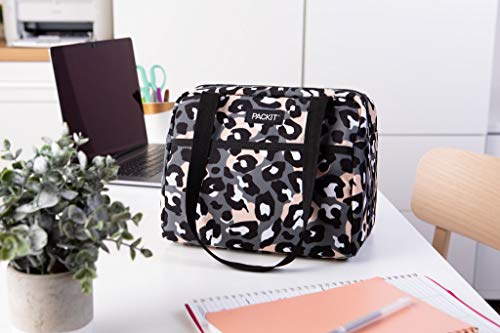 PackIt Freezable Hampton Lunch Bag, Wild Leopard Gray, Built with EcoFreeze Technology, Collapsible, Reusable, Zip Closure with Front Pocket and Shoulder Straps, Perfect for Tweens and Adults - color: Wild Leopard Gray