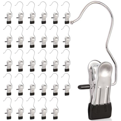 30 Pack Heavy Hanger Clips for Closet, Laundry Hooks Hanging Clips with, Clothespin for Clothes Pants,Clothes Pins Multi-Purpose Clip Big Hangers & Pants Clip Hangers for Hats Socks Towels Travel - color: Black