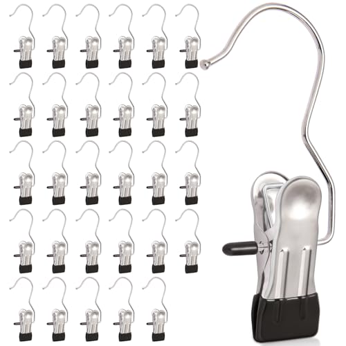 30 Pack Heavy Hanger Clips for Closet, Laundry Hooks Hanging Clips with, Clothespin for Clothes Pants,Clothes Pins Multi-Purpose Clip Big Hangers & Pants Clip Hangers for Hats Socks Towels Travel - color: Black