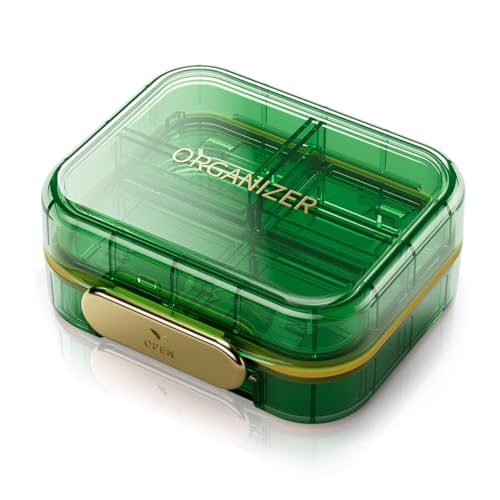 Portable Travel Pill Organizer with 7 Compartments - Perfect Weekly Pill Case Waterproof Pill Box for Daily Vitamins and Medicine, Small Pill Container for Pocket Purse (Green) - color: Green