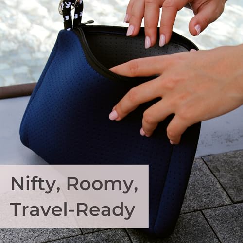 POPUPS Large Makeup Bag with Zipper, Deep Blue - Waterproof Neoprene Cosmetic Bag 7.7 x 10.75 x 5 inches - color: Basic Deep Blue