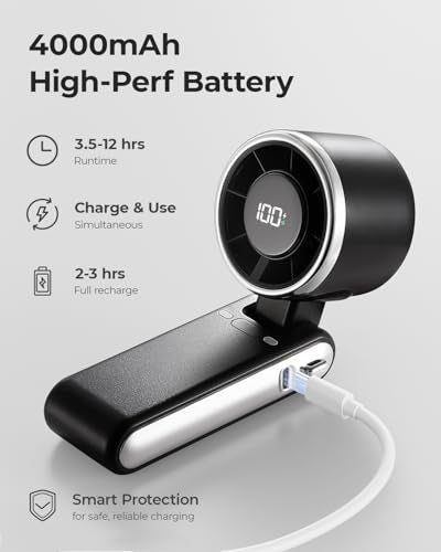 Portable Handheld Turbo Fan - 5 Gear High Speed 4000mAh Rechargeable Mini Personal Hand Fan Blow Cold Air, Battery Operated Travel Essentials, Beach Vacation, Gifts for Women, Men (Black) - color: Black