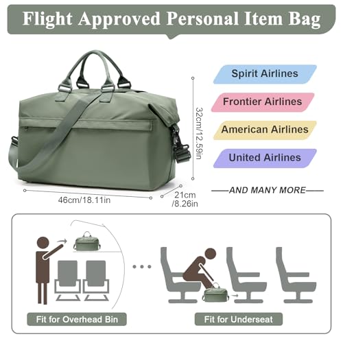 Travel Duffel Bag,Carry-On Overnight Weekender Bags for Women,Personal Item Travel Bag with Shoes Compartment,Sports Gym Bag - color: Green