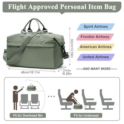 Travel Duffel Bag,Carry-On Overnight Weekender Bags for Women,Personal Item Travel Bag with Shoes Compartment,Sports Gym Bag - color: Green