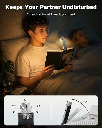 86lux Book Light, Rechargeable Clip-On LED Reading Light for Bed & Night Use - 3 Color Temperatures with Stepless Dimming, Ultralight Bookmark Design for Kids, Book Lovers, Silver - color: Silver