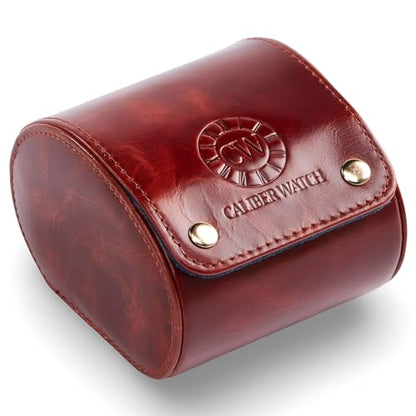 Genuine Napa Leather Watch Roll Travel Case - Travel Watch Rolls and Leather Watch Display Cases with Velvet Interior - Watch Storage Organizer Men's By CALIBERWATCH (Brown - Single) - color: Brown - Single