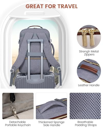 LOVEVOOK 40L Travel Backpack for Women & Men, Airline Approved Carry On Luggage with 3 Packing Cubes, TSA Overnight Bags, Waterproof Personal Item Bag, Weekender Essentials Backpacks fits 17" Laptop - color: Grey-beige-brown, size: Large