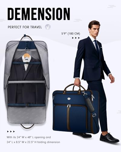 MATEIN Suit Bag Travel, Large Travel Garment Bag Up to 7 Suits with Strap, Business Foldable Garment Carrier Fit 17.3 inch laptop, 2 in 1 Carry On Hanging Luggage Suitcase with Shoe Compartment, Blue - color: Dark Blue