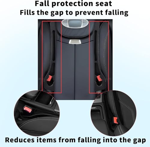 Car Seats Gap Filler Dual-Slot Car Seat Gap Organizer – with Belt Slot, Anti-Drop Gap Filler for Cars & SUVs – No More Lost Items, All Within Reach (2PCS) (Black)