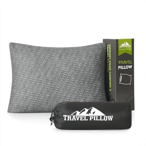 Camping Pillow Travel Pillow Small Shredded Memory Foam Pillow - Compressible Medium Firm, Breathable Cover, Ideal Backpacking Hiking, Airplane and Car - color: Grey, size: M-17.7 X 13.8 Inch