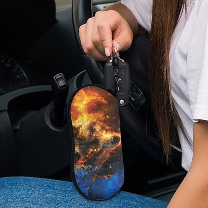 AFPANQZ Glasses Case with Carabiner Hanging Portable Neoprene Zipper Sunglasses Case Soft Lightweight - color: Cool Flame Wolf