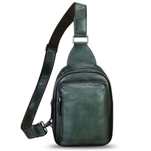 Genuine Leather Small Sling Bag for Women and Men Crossbody Bag Chest Bag Sling Backpack Purses for Hiking Sports Travel - color: Black