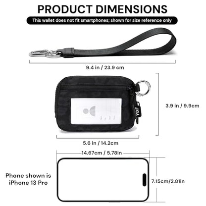 Keychain Wallet for Women Mini Zip Card Holder with ID Window Coin Purse Detachable Wristlet Small Wallets Black Leopard - color: Black Leopard