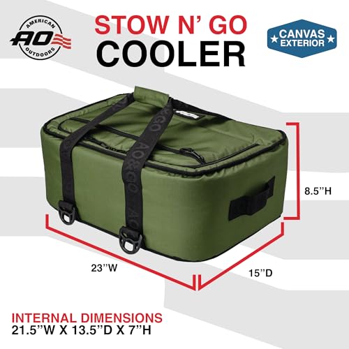 AO Coolers Stow-N-Go Canvas Soft-Sided Cooler, Low Profile and Leak Proof, Insulated for 24-Hour Cold - color: Hunter Green, Canvas