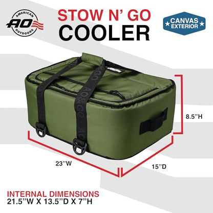 AO Coolers Stow-N-Go Canvas Soft-Sided Cooler, Low Profile and Leak Proof, Insulated for 24-Hour Cold - color: Hunter Green, Canvas