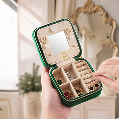 ZPROW Plush Velvet Travel Jewelry Case, Travel Jewelry Organizer, Jewelry Travel Case, Travel Jewelry Box, Small Jewelry Case, Jewelry Travel Box, Earring Organizer with Mirror - Emerald Green 4packs - color: Velvet 4 Pack - Emerald Green