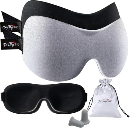 PrettyCare 3D Sleep Mask 2 Pack,Eye Mask for Side Sleeper -3D Contoured Sleeping Mask Blackout Out for Men Women - Zero Eye Pressure Blindfold with Ear Plugs, Night Masks with Travel Bag (Black＆Grey) - color: Black＆grey