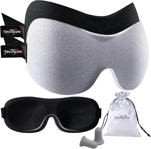 PrettyCare 3D Sleep Mask 2 Pack,Eye Mask for Side Sleeper -3D Contoured Sleeping Mask Blackout Out for Men Women - Zero Eye Pressure Blindfold with Ear Plugs, Night Masks with Travel Bag (Black＆Grey) - color: Black＆grey