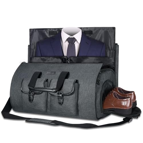 UNIQUEBELLA Travel Garment Duffel Bag, 45L Carry on Suit Bag for Men Convertible Foldable Weekend Bag with Shoe Compartment - color: Black