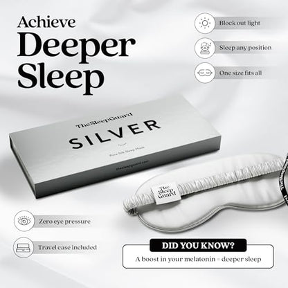 TheSleepGuard Pure Silk Sleep Mask [100% 6A Mulberry Silk, 22 Momme] Light Blocking Travel Essentials. Eye Masks for Sleeping. Black Oeko-Tex Blindfold. Eye Covers for Men & Women - color: Silver Grey