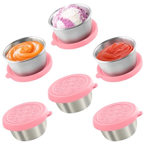 6x1.6 Oz Salad Dressing Containers With Lids, Small Leakproof Reusable Stainless Steel Salad Dressing Container To Go For Lunch Boxes,Sauce containers, Picnics,Travel Meal Prep And Kitchen Storage. - color: Coral Pink, size: 1.6oz