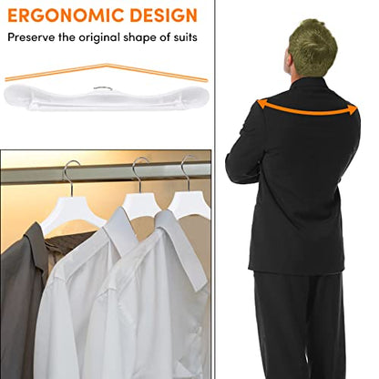 DEDU Suit Hangers for Men 40 Pack, White Coat Hangers Extra Wide Non Slip Width 17.7", Thick Plastic with Pants Bar & Metal Hook - color: White, size: 40 Pack
