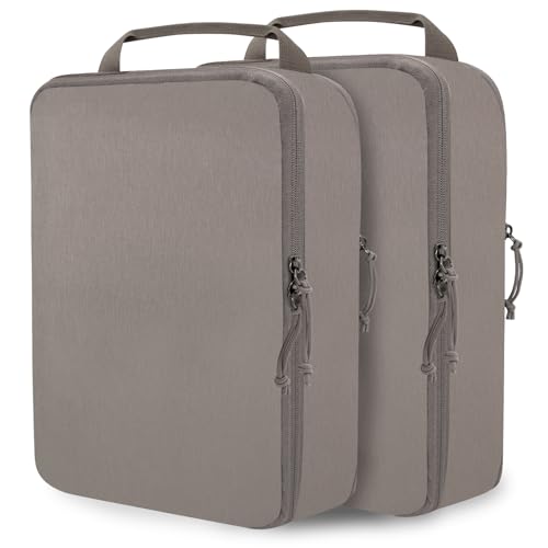 Extra Large Compression Packing Cubes for Travel Essentials, 2 Set Expandable Travel Cubes for Packing Compression Bags Luggage Suitcase Organizer, Khaki - color: Khaki-XL, size: X-Large