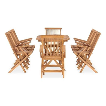 BOWERY HILL 9-Piece Solid Teak Wood Outdoor Dining Set, Natural Teak Finish, Folding Rectangular Table and 8 Chairs, Durable Water-Resistant Patio Furniture, Comfortable Seating for Garden or Terrace